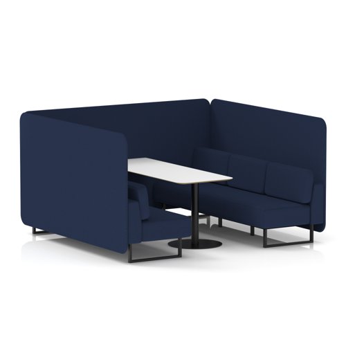 Brixworth 6 Seater Bench Booth With Black Legs And White Table With Black Leg In Synergy Fabric - Alike Panels And Sofa