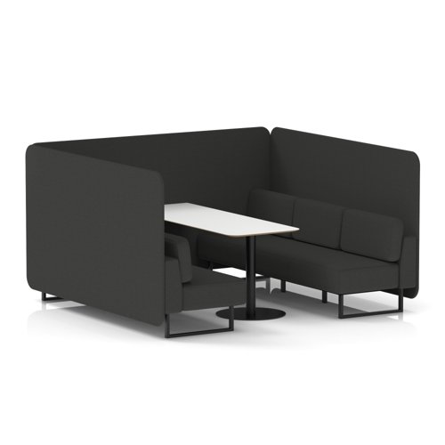 Brixworth 6 Seater Bench Booth With Black Legs And White Table With Black Leg In Synergy Fabric - Mix Panels And Sofa