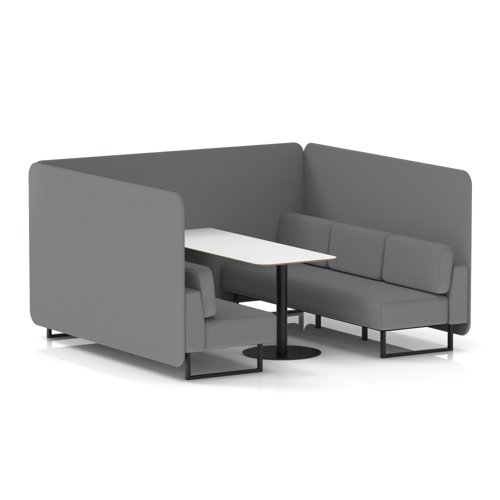 Brixworth 6 Seater Bench Booth With Black Legs And White Table With Black Leg In Synergy Fabric - Partner Panels And Sofa