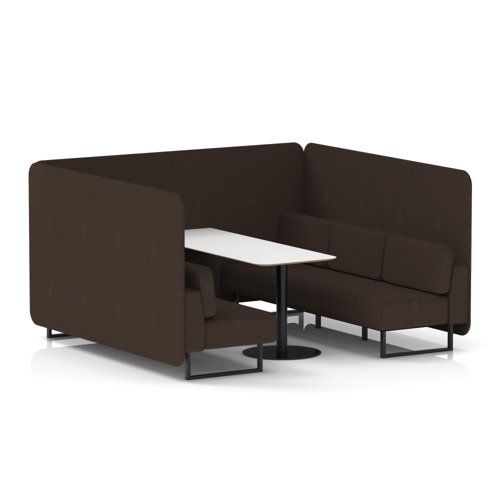 Brixworth 6 Seater Bench Booth With Black Legs And White Table With Black Leg In Synergy Fabric - Wed Panels And Sofa