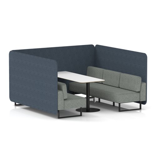 Brixworth 6 Seater Bench Booth With Black Legs And White Table With Black Leg In Rivet Fabric - Crucible Panels And Prime Sofa