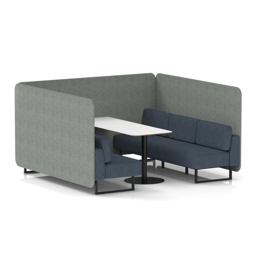 Brixworth 6 Seater Bench Booth With Black Legs And White Table With Black Leg In Rivet Fabric - Prime Panels And Crucible Sofa