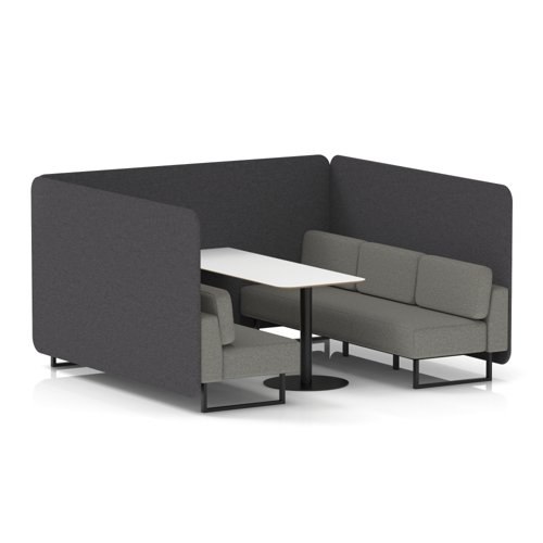 Brixworth 6 Seater Bench Booth With Black Legs And White Table With Black Leg In X2 Fabric - Arithmetic Panels And Number Sofa