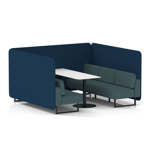 Brixworth 6 Seater Bench Booth With Black Legs And White Table With Black Leg In X2 Fabric - Calculus Panels And Polygon Sofa