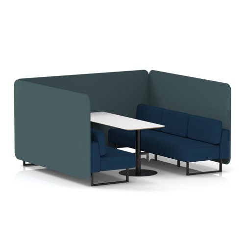 Brixworth 6 Seater Bench Booth With Black Legs And White Table With Black Leg In X2 Fabric - Polygon Panels And Calculus Sofa