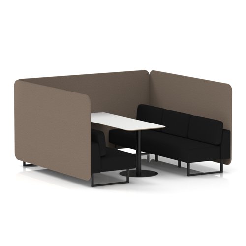 Brixworth 6 Seater Bench Booth With Black Legs And White Table With Black Leg In X2 Fabric - Theory Panels And Diameter Sofa