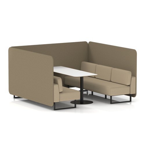 Brixworth 6 Seater Bench Booth With Black Legs And White Table With Black Leg In Main Line Flax Fabric - Bank Panels And Upminster Sofa