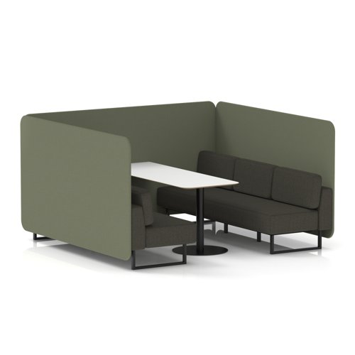 Brixworth 6 Seater Bench Booth With Black Legs And White Table With Black Leg In Main Line Flax Fabric - Monument Panels And Temple Sofa