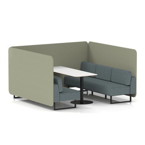 Brixworth 6 Seater Bench Booth With Black Legs And White Table With Black Leg In Main Line Flax Fabric - Newbury Panels And Westminster Sofa