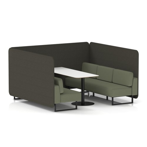 Brixworth 6 Seater Bench Booth With Black Legs And White Table With Black Leg In Main Line Flax Fabric - Temple Panels And Monument Sofa