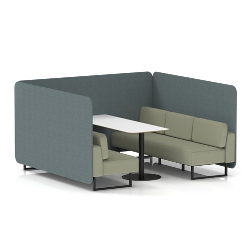 Brixworth 6 Seater Bench Booth With Black Legs And White Table With Black Leg In Main Line Flax Fabric - Westminster Panels And Newbury Sofa