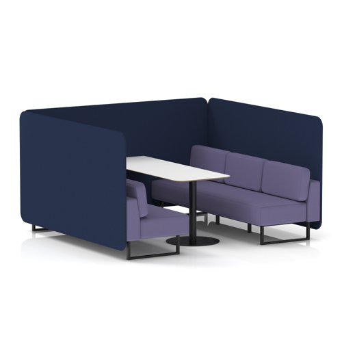 Brixworth 6 Seater Bench Booth With Black Legs And White Table With Black Leg In Synergy Fabric - Alike Panels And Order Sofa