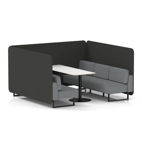 Brixworth 6 Seater Bench Booth With Black Legs And White Table With Black Leg In Synergy Fabric - Mix Panels And Partner Sofa
