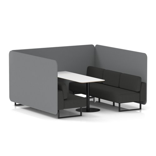 Brixworth 6 Seater Bench Booth With Black Legs And White Table With Black Leg In Synergy Fabric - Partner Panels And Mix Sofa