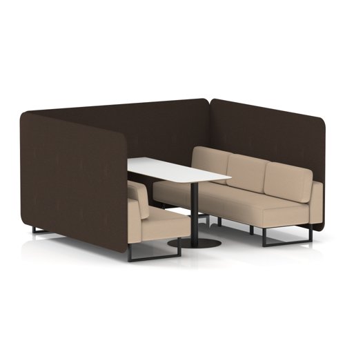 Brixworth 6 Seater Bench Booth With Black Legs And White Table With Black Leg In Synergy Fabric - Wed Panels And Affix Sofa