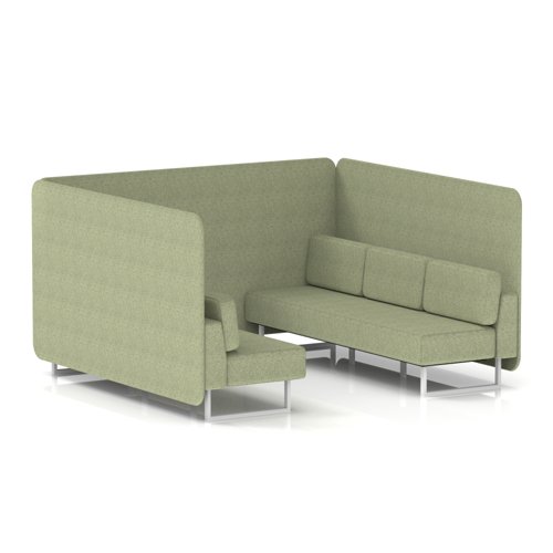 Brixworth 6 Seater Bench Booth With White Legs In Rivet Fabric - Burnish Panels And Sofa