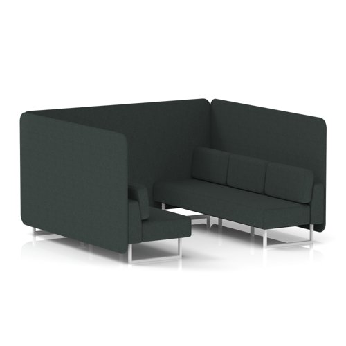 Brixworth 6 Seater Bench Booth With White Legs In Rivet Fabric - Charcoal Panels And Sofa