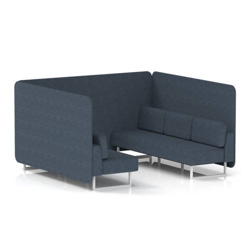 Brixworth 6 Seater Bench Booth With White Legs In Rivet Fabric - Crucible Panels And Sofa