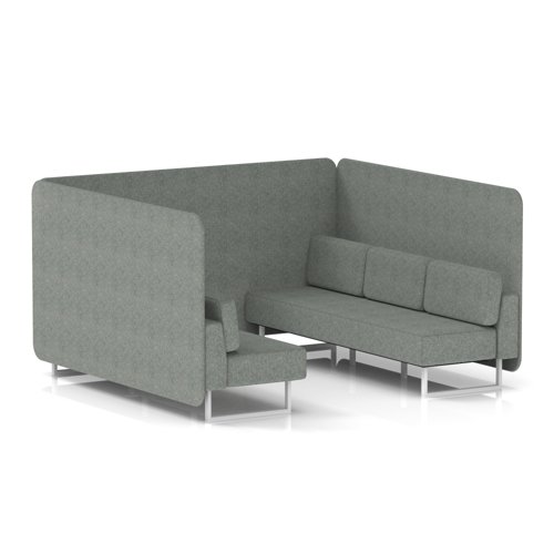 Brixworth 6 Seater Bench Booth With White Legs In Rivet Fabric - Prime Panels And Sofa