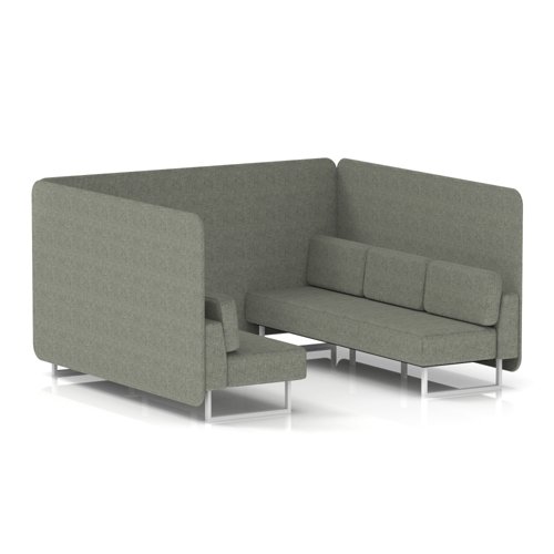 Brixworth 6 Seater Bench Booth With White Legs In Rivet Fabric - Vitreous Panels And Sofa