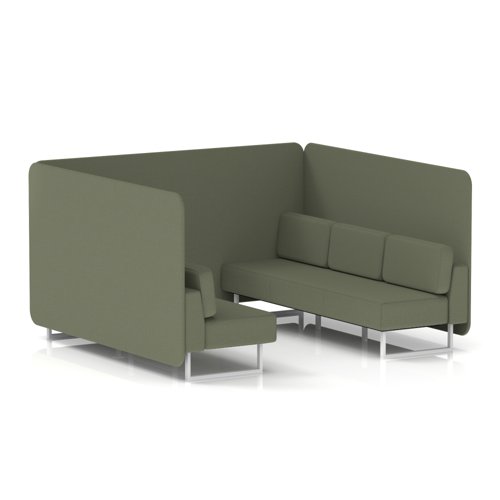 Brixworth 6 Seater Bench Booth With White Legs In Main Line Flax Fabric - Monument Panels And Sofa
