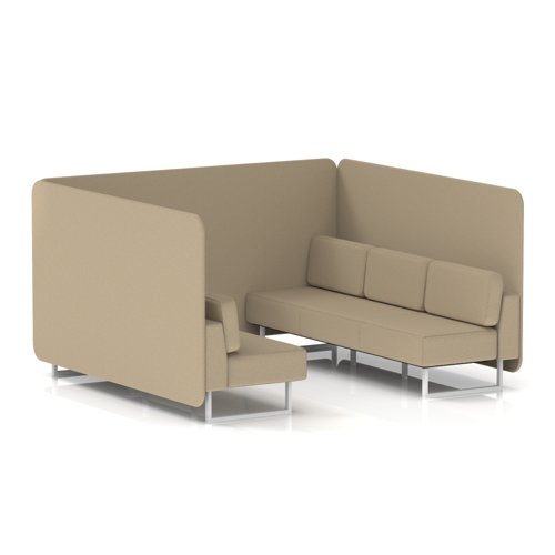 Brixworth 6 Seater Bench Booth With White Legs In Main Line Flax Fabric - Upminster Panels And Sofa