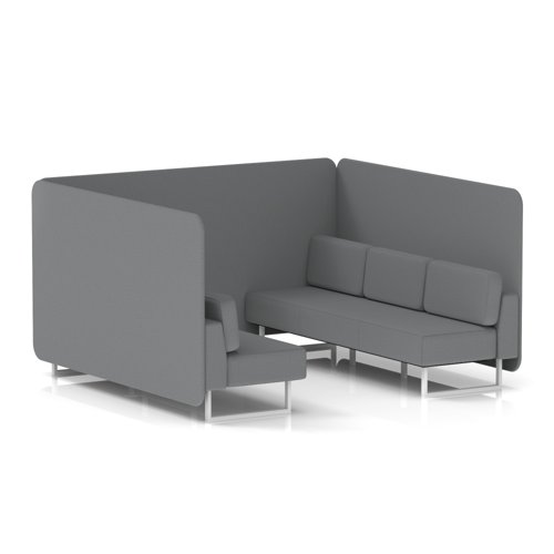Brixworth 6 Seater Bench Booth With White Legs In Synergy Fabric - Partner Panels And Sofa