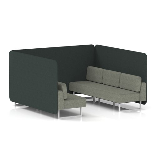 Brixworth 6 Seater Bench Booth With White Legs In Rivet Fabric - Charcoal Panels And Vitreous Sofa