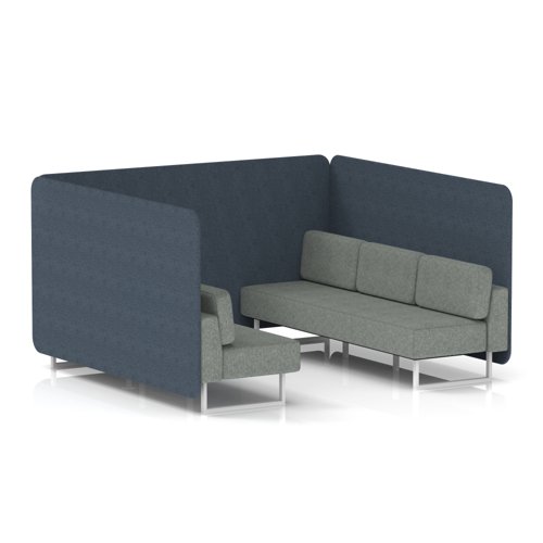 Brixworth 6 Seater Bench Booth With White Legs In Rivet Fabric - Crucible Panels And Prime Sofa