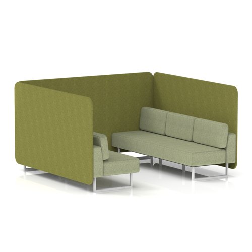 Brixworth 6 Seater Bench Booth With White Legs In Rivet Fabric - Olive Panels And Burnish Sofa