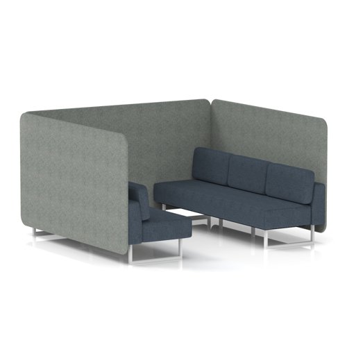 Brixworth 6 Seater Bench Booth With White Legs In Rivet Fabric - Prime Panels And Crucible Sofa