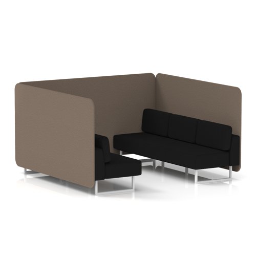 Brixworth 6 Seater Bench Booth With White Legs In X2 Fabric - Theory Panels And Diameter Sofa