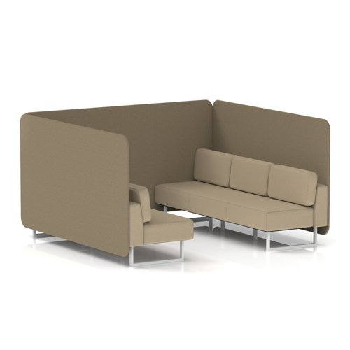 Brixworth 6 Seater Bench Booth With White Legs In Main Line Flax Fabric - Bank Panels And Upminster Sofa