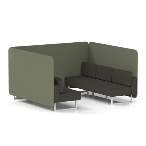 Brixworth 6 Seater Bench Booth With White Legs In Main Line Flax Fabric - Monument Panels And Temple Sofa
