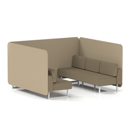 Brixworth 6 Seater Bench Booth With White Legs In Main Line Flax Fabric - Upminster Panels And Bank Sofa
