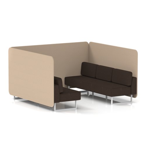 Brixworth 6 Seater Bench Booth With White Legs In Synergy Fabric - Affix Panels And Wed Sofa