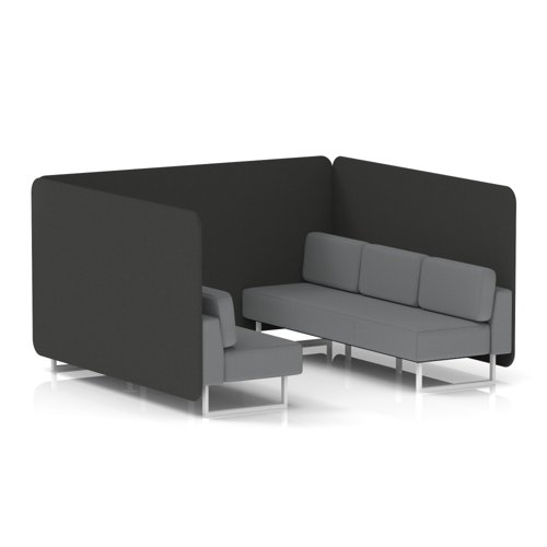 Brixworth 6 Seater Bench Booth With White Legs In Synergy Fabric - Mix Panels And Partner Sofa