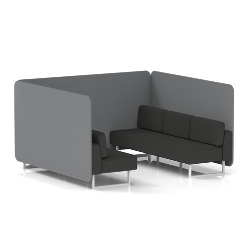 Brixworth 6 Seater Bench Booth With White Legs In Synergy Fabric - Partner Panels And Mix Sofa