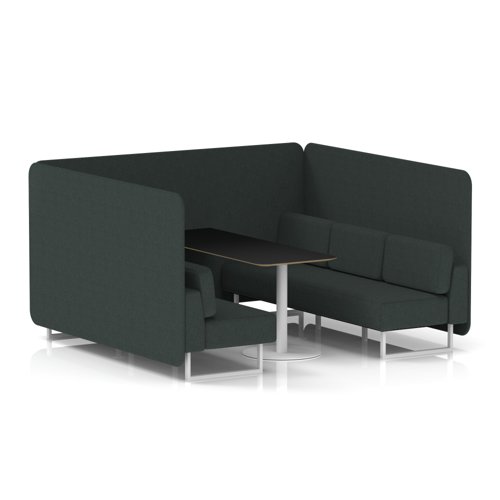 Brixworth 6 Seater Bench Booth With White Legs And Black Table With White Leg In Rivet Fabric - Charcoal Panels And Sofa