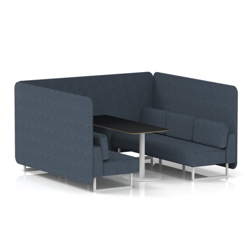 Brixworth 6 Seater Bench Booth With White Legs And Black Table With White Leg In Rivet Fabric - Crucible Panels And Sofa