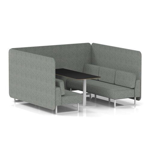 Brixworth 6 Seater Bench Booth With White Legs And Black Table With White Leg In Rivet Fabric - Prime Panels And Sofa