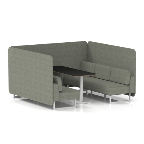 Brixworth 6 Seater Bench Booth With White Legs And Black Table With White Leg In Rivet Fabric - Vitreous Panels And Sofa