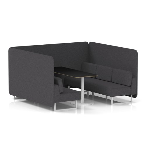 Brixworth 6 Seater Bench Booth With White Legs And Black Table With White Leg In X2 Fabric - Arithmetic Panels And Sofa