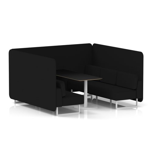 Brixworth 6 Seater Bench Booth With White Legs And Black Table With White Leg In X2 Fabric - Diameter Panels And Sofa