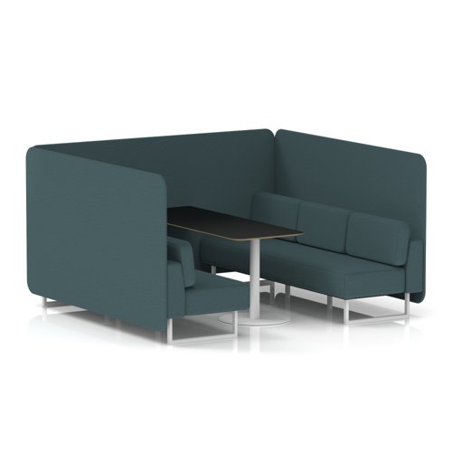 Brixworth 6 Seater Bench Booth With White Legs And Black Table With White Leg In X2 Fabric - Polygon Panels And Sofa