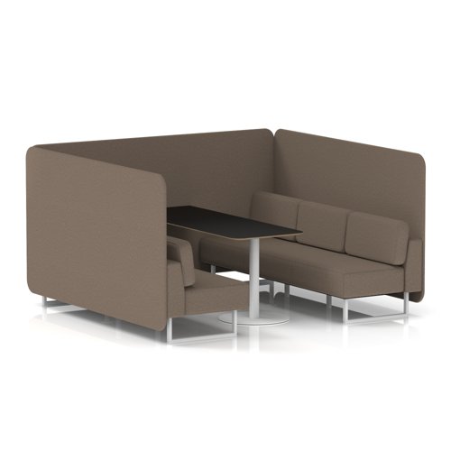 Brixworth 6 Seater Bench Booth With White Legs And Black Table With White Leg In X2 Fabric - Theory Panels And Sofa
