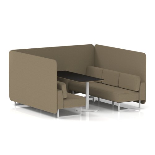 Brixworth 6 Seater Bench Booth With White Legs And Black Table With White Leg In Main Line Flax Fabric - Bank Panels And Sofa