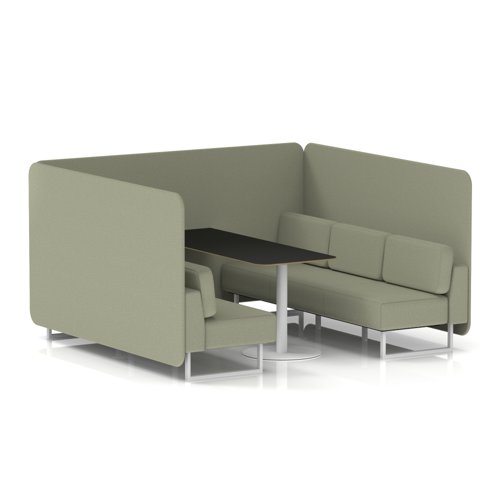 Brixworth 6 Seater Bench Booth With White Legs And Black Table With White Leg In Main Line Flax Fabric - Newbury Panels And Sofa