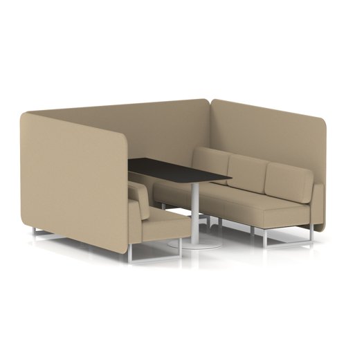 Brixworth 6 Seater Bench Booth With White Legs And Black Table With White Leg In Main Line Flax Fabric - Upminster Panels And Sofa