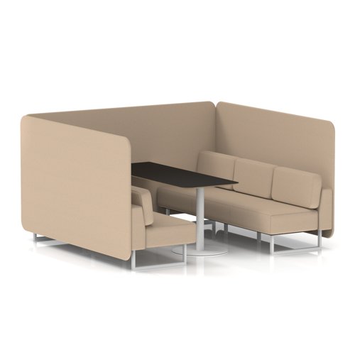 Brixworth 6 Seater Bench Booth With White Legs And Black Table With White Leg In Synergy Fabric - Affix Panels And Sofa